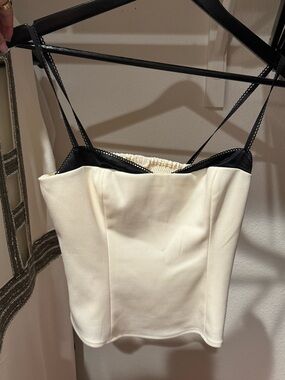 Reformation Cream Cami with Black Lace Trim